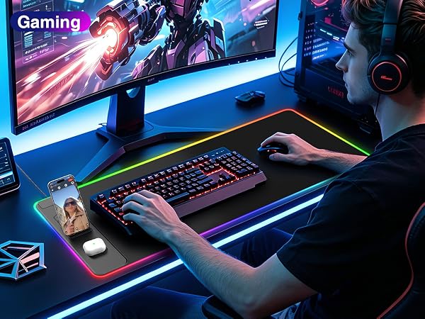RGB Gaming Mouse Pad with Wireless Charging Phone Stand