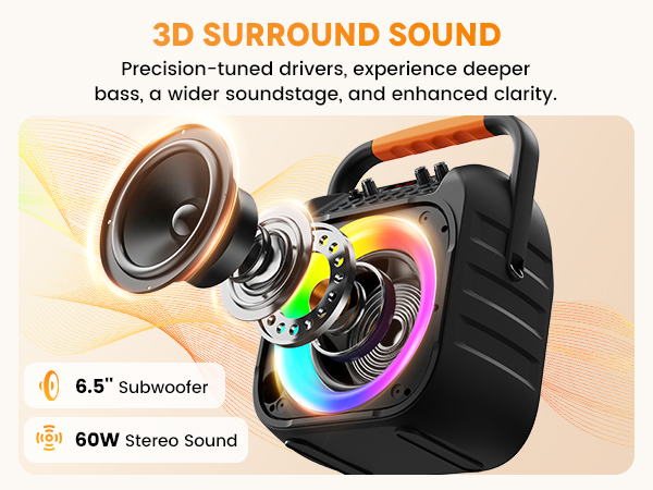 6.5-inch woofer, 60W rated power karaoke speaker