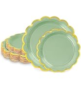 LIKAJON 50 Pcs Sage Green Paper Plates, 25 Pcs 9" and 25 Pcs 7" Disposable Sage Green Scalloped P...
