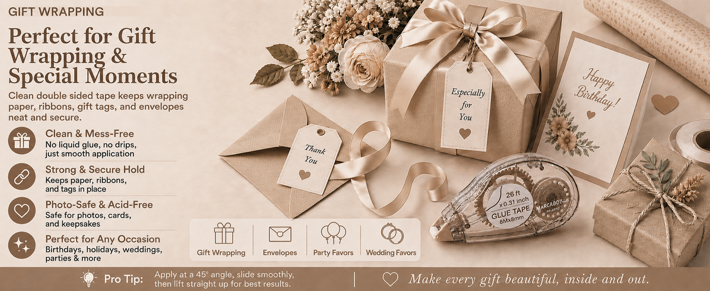 Gift tape, double-sided tape, gift wrapping, envelopes, tags