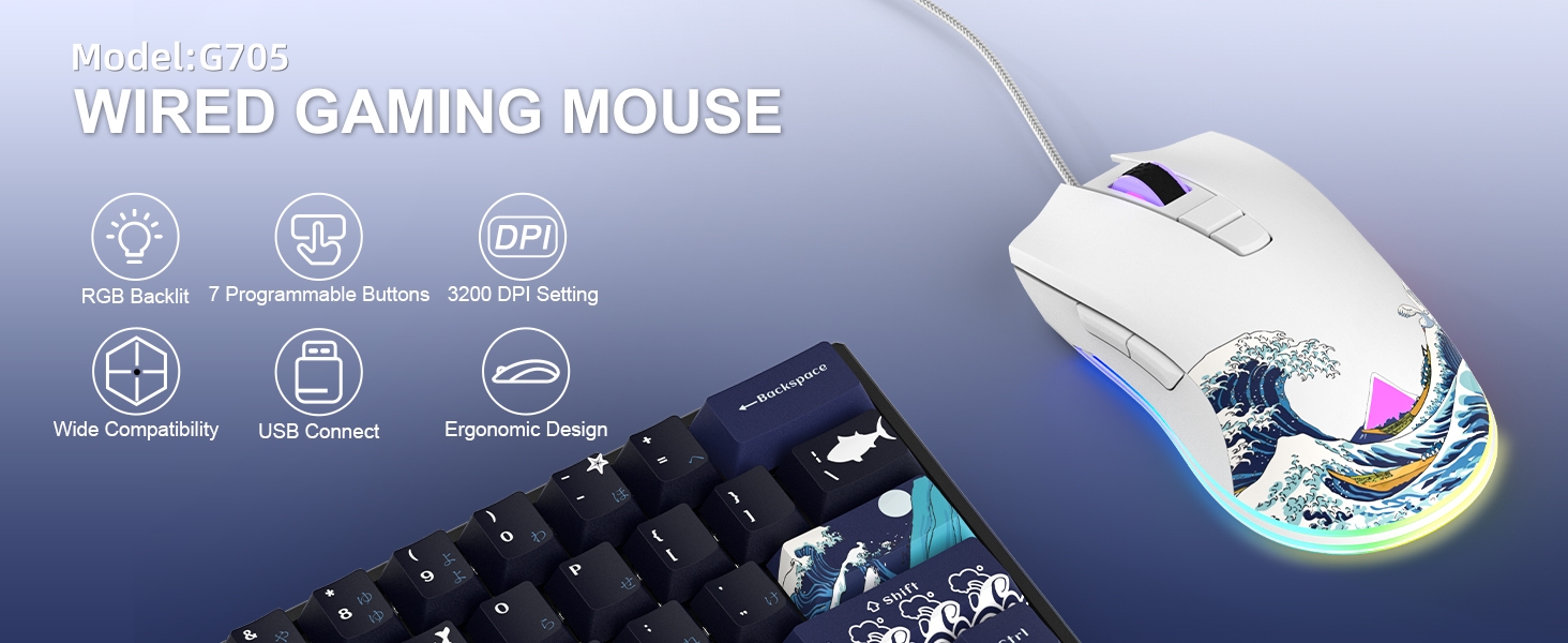 Womier G705 USB Wired Gaming Mouse for PC Computer Windows Mac Laptop
