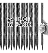 Gbekery 24 Inches Rebar Stakes(16pcs) Heavy Duty Straight Metal Ground Anchors with Chisel Point ...