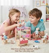 Wooden Dollhouse Bedroom Furniture: Doll Bunk Bed Rocking Horse Chair, DIY 1:12 Scale Mi...