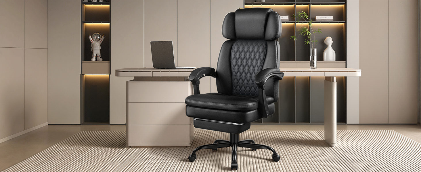 Executive Big and Tall Office Chair with Foot Rest Computer Office Chair with Adjustable Headres