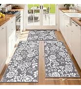 LOKHOM Boho Kitchen Rugs Sets of 3, Non Slip High-Low Textured Kitchen Mats for Floor with Rubber...