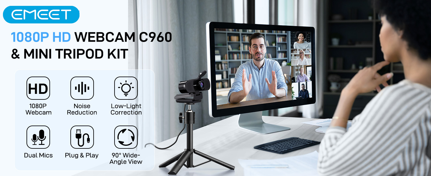 EMEET C960 Webcam with Tripod