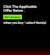 A promotional offer text on a black background with white and red accents. It reads 'Click The Applicable Offer Below' with a green button saying 'Get 1 Accesory' and additional text.