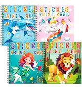 homicozy 4PCS Sticker Paint Books for Kids Ages 4-10,Unicorn Mermaid Animals Designs Paint By Sti...