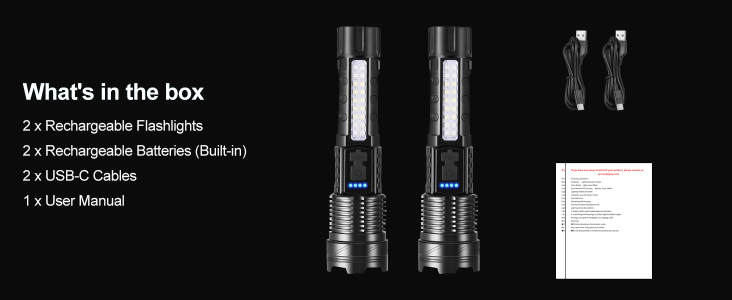 HIGH LUMENS RECHARGEABLE FLASHLIGHTS 2 PACK