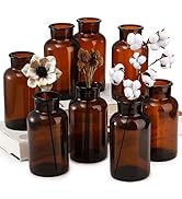 TOPZEA Set of 8 Amber Glass Vase, 17oz Boho Flower Vase Bud Vases Decorative Brown Medicine Glass...