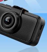 Product photos of a black electronic device with camera lens, showing different angles and close-up views of the compact rectangular design.