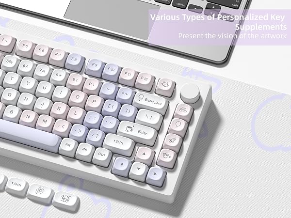 Womier PBT Keycaps Set, Dream Cute Keycaps MOA Profile Mechanical Keyboard Caps, Custom Key cap