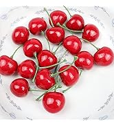20 Pcs Red Artificial Cherries, Fake Cherry Model Lifelike Fruit Cherry Ornament, Home Kitchen Pa...
