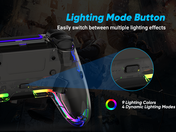 9 lighting colors and 4 light modes