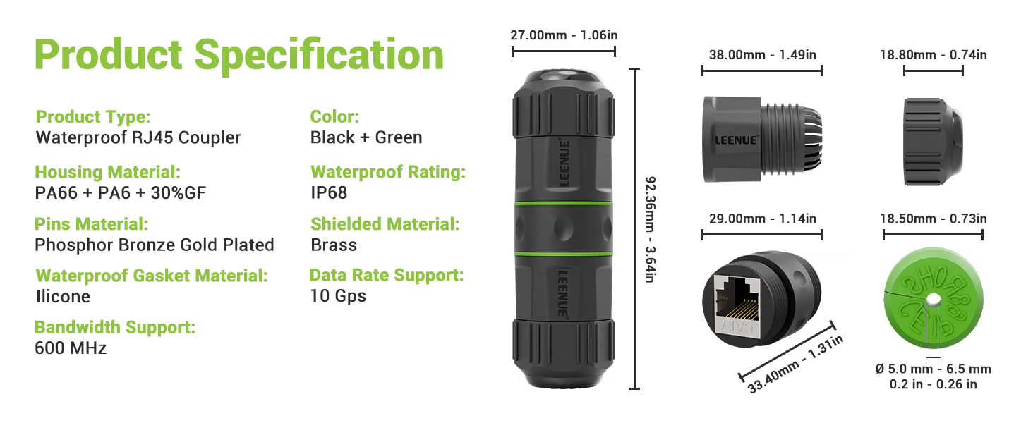 LEENUE Waterproof rj45 Coupler Cat7