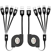 Multi Charging Cable 2 Pack 3FT 4 in 1 Retractable Multiple Charger Cord with Dual Lightning/Micr...