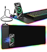 RGB Mouse Pad with Foldable Phone Stand &amp; Wireless Charger, 31.5"x11.8" XL Gaming Mousepad Large ...