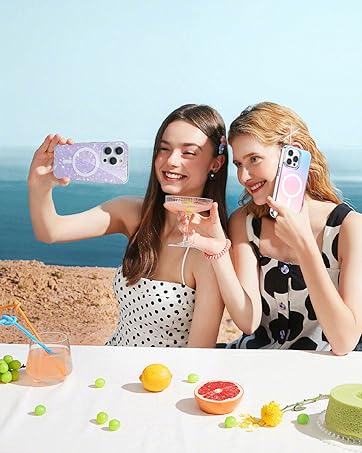 iphone 15 pro magsafe case opal pearl glitter women girls phone case screen protector