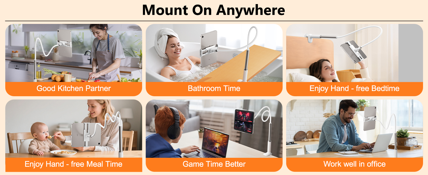 SCENEIN Gooseneck Tablet Holder for Bed, Flexible Long Arm Tablet Mount Stand for Reading in Bed