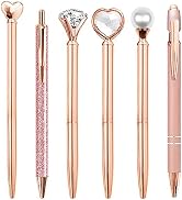 YOXMJDB Cute Pens for Women, 6 Pcs Rose Gold Pens Metal Ballpoint Pen Bulk, 1.0mm Medium Point Bl...