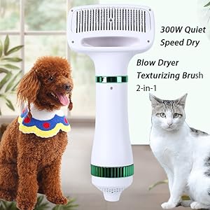 Can dry fur, detangle knots, style hair, and provide massage therapy.