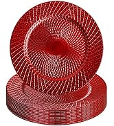 Frcctre 12 Pack Red Charger Plates, 13 Inch Decorative Diamond Pattern Round Plastic Charger Dinn...