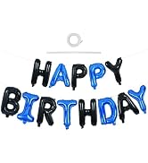 TONIFUL Happy Birthday Balloons Banner with Ribbon Straw, 16 Inch Mylar Letters Birthday Sign Ban...