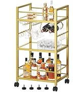 Bar Cart, Serving Cart for Home, Microwave Cart, Drink Cart, Mobile Kitchen Shelf with Wine Rack ...