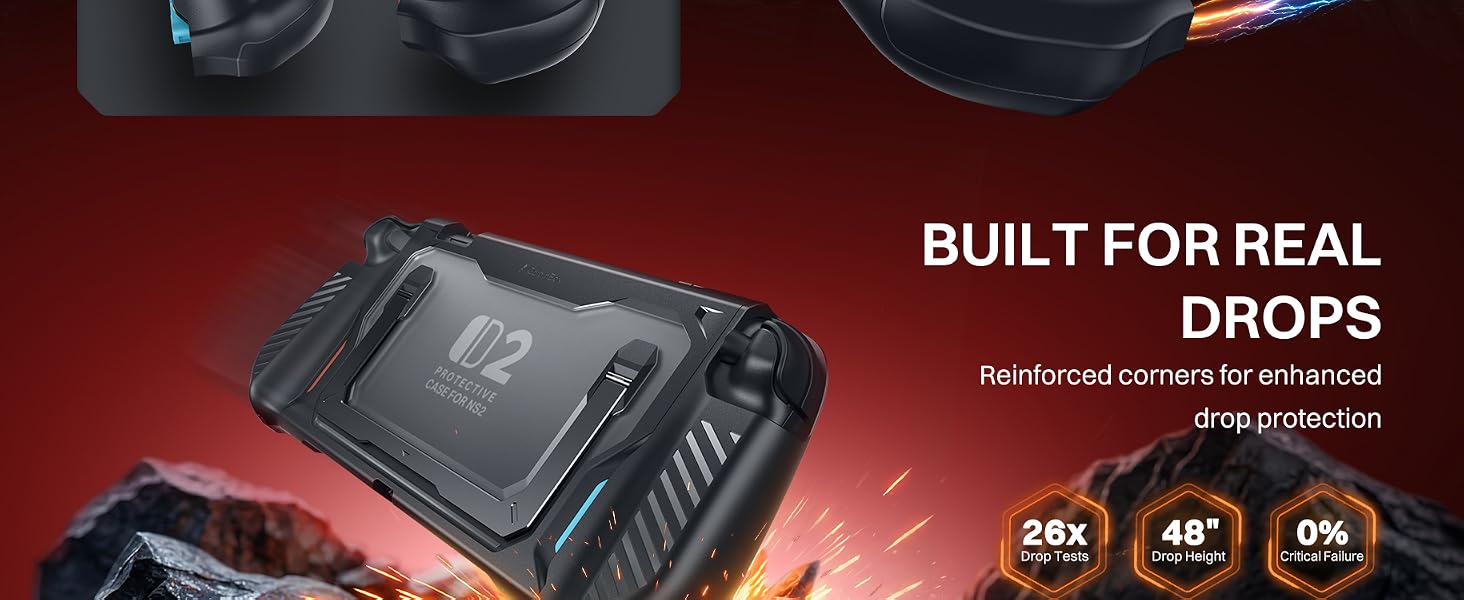 Switch 2 shell with air-cushion corners protect against everyday drops, bumps, and scratches.