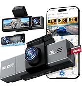TECXERLLON Dash Cam, 4K 3 Channel Dash Camera for Cars with App Control, 170°/150°/140° Wide Angl...