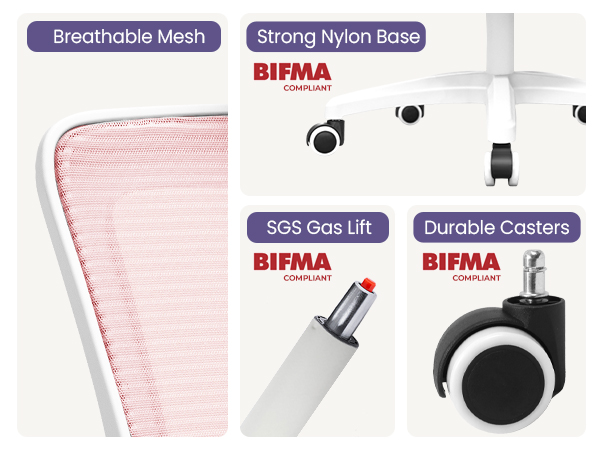 Designed with Breathable Mesh, Strong Nylon Base, Durable Gas Lift and Casters
