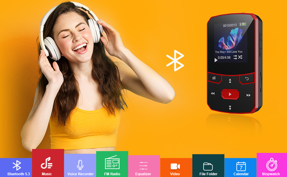 64GB MP3 Player with Clip Bluetooth OTG Hifi Lossless Sound FM Radio Voice Recorder Sport Running