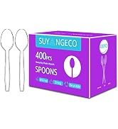 [400 Count] Clear Plastic Spoons Heavy Duty Disposable Spoon Reusable Bulk Plastic Utensils Sturd...