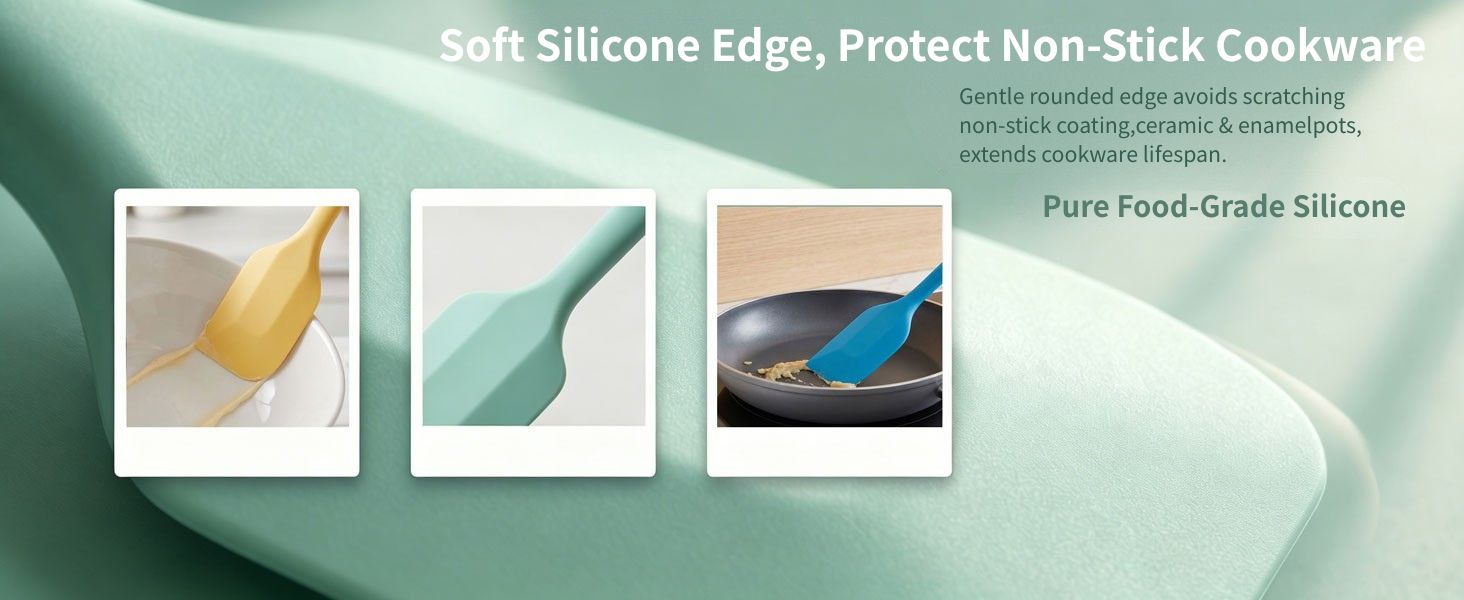 Headaze food grade silicone spatula with soft rounded edge, gentle on non-stick cookware