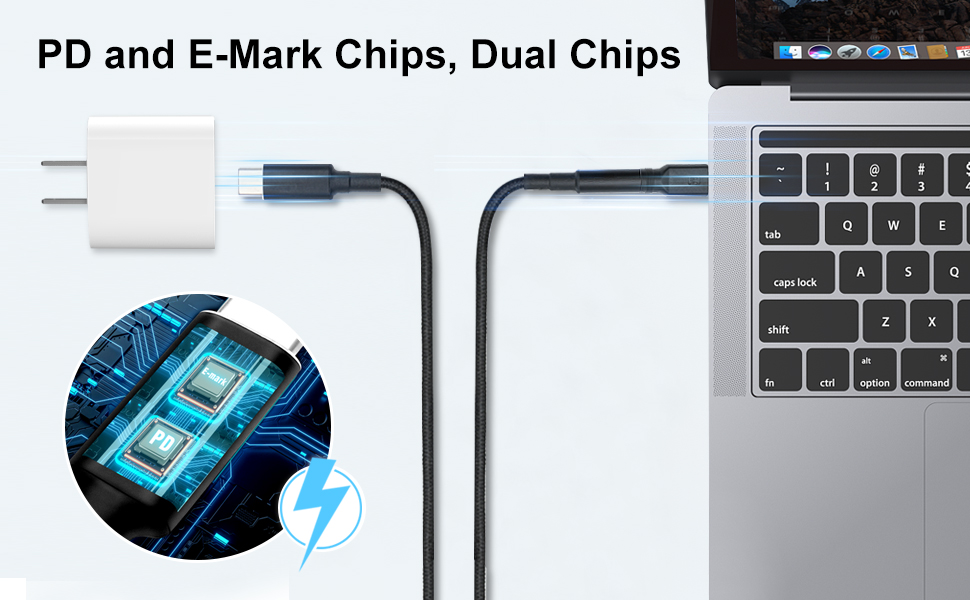 Type-c fast charge cable with PD and E-mark chips, speedy and safety