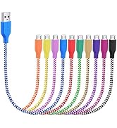 OKRAY Micro USB Cable 1ft, 10-Pack Short Colorful Nylon Braided Micro USB 2.0 Fast Charge &amp; Sync ...