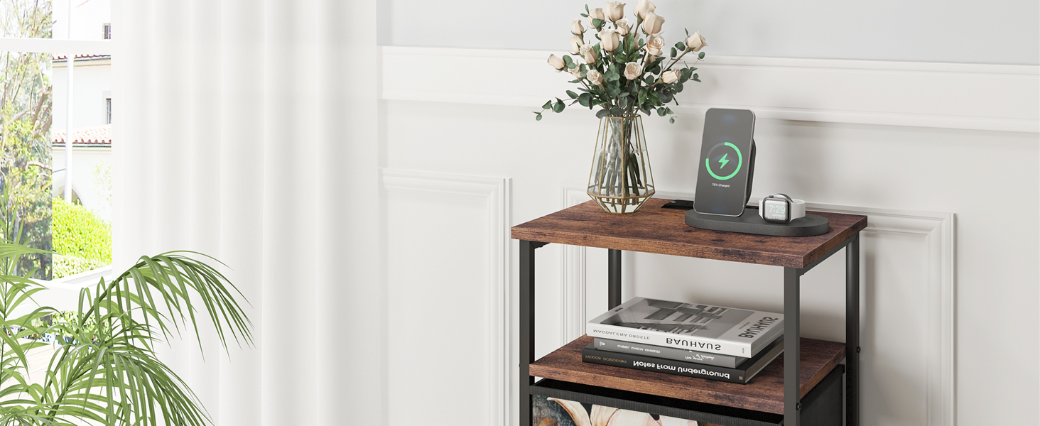 Nightstands Set of 2 with Charging Station