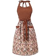 HYVOROS Cute Floral Aprons for Women with Pockets,Cotton Adjustable Neck Strap Apron for Kitchen ...