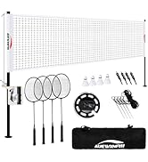 Portable Outdoor Professional Badminton Net Set with Adjustable Width - Includes 4 Rackets, 4 Shu...