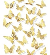 72Pcs 3D Butterfly Wall Decor, Gold Butterfly Valentines Decorations, 3 Styles 3 Sizes Removable ...