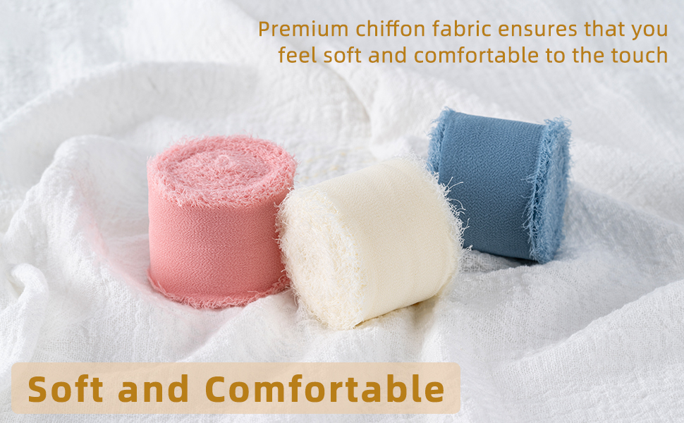 3 Rolls Dusty Blue Handmade Chiffon Ribbon,1.5" x 21Yd Frayed Fringe Silk Ribbons (3 Rolls *7Yd)
