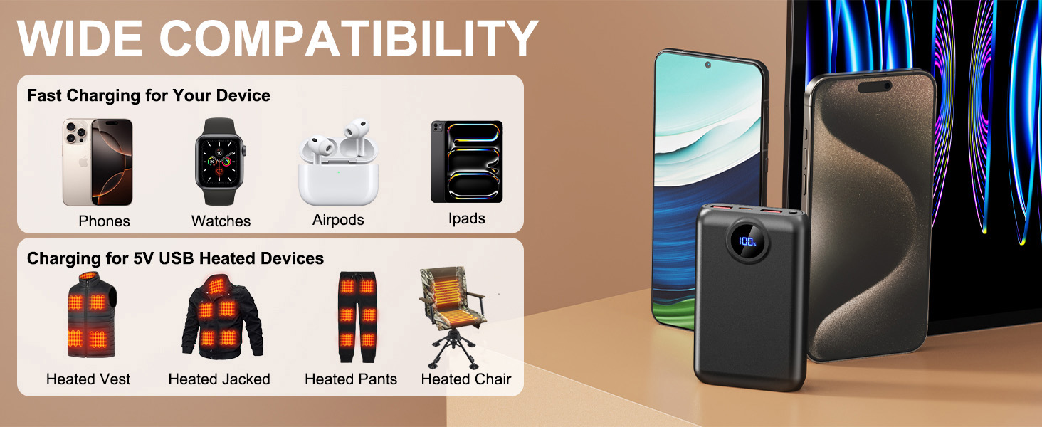 USB 5V 20000MAH heated vested battery pack for men women heated camping chairs heated pants