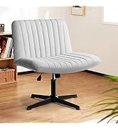 LEMBERI Fabric Padded Desk Chair No Wheels, Armless Wide Swivel,120° Rocking Mid Back Ergonomic C...