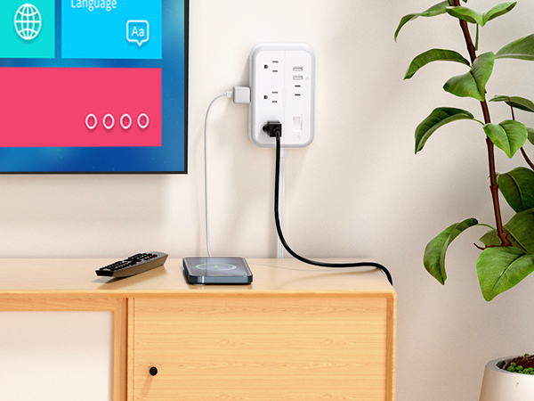 Flat Extension Cord Outlets Extender Flat Plug Power Strip surge protector with multiple usb ports