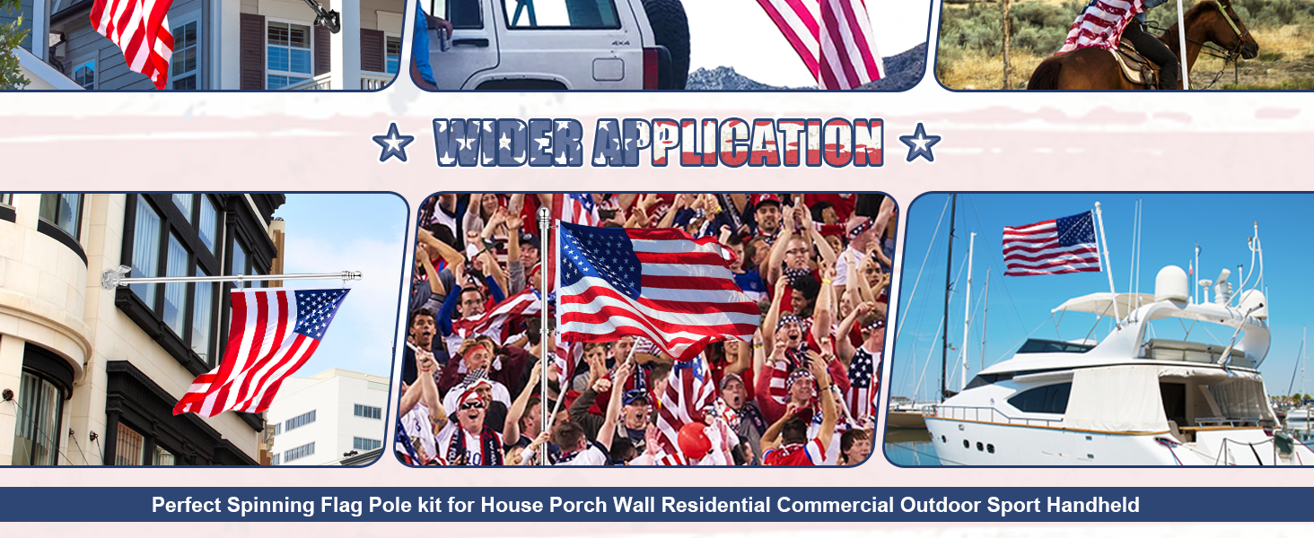 Spinning Flag Pole Kit with 360° Flagpole Rings &amp;amp; 2-Position Bracket