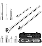 KOOPOOL 10-Piece Breaker Set - 3/8", "1/2", "1/4" Breaker Bars, 180 Rotatable Head, 3 Extension B...