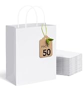 MESHA White Paper Bags whit Handles 10x5x13 Inch 50PC, Large Kraft Paper Bags Bulk for Small Busi...