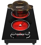 2 Burner Electric Cooktop, 12 Inch Built-in Ceramic Cooktop, 2100W Plug in Electric Stove Top wit...