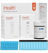 iHealth Blood Glucose Test Strips 50 Count, Lancets for Diabetes Management 50 Count, Compatible ...