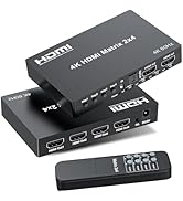 4K 2x4 HDMI Matrix Switch, 2 in 4 Out Matrix HDMI 2.0 Video Switcher Splitter, Optical &amp; 3.5mm Au...
